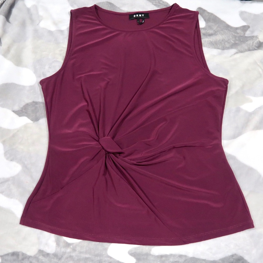 EUC DKNY Plum Front Knot Sleeveless Blouse